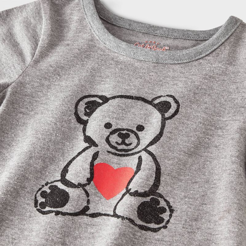 slide 3 of 4, Baby Christmas Holiday Teddy Bear Heart T-Shirt Romper - Cat & Jack™ Gray 3-6M, 1 ct