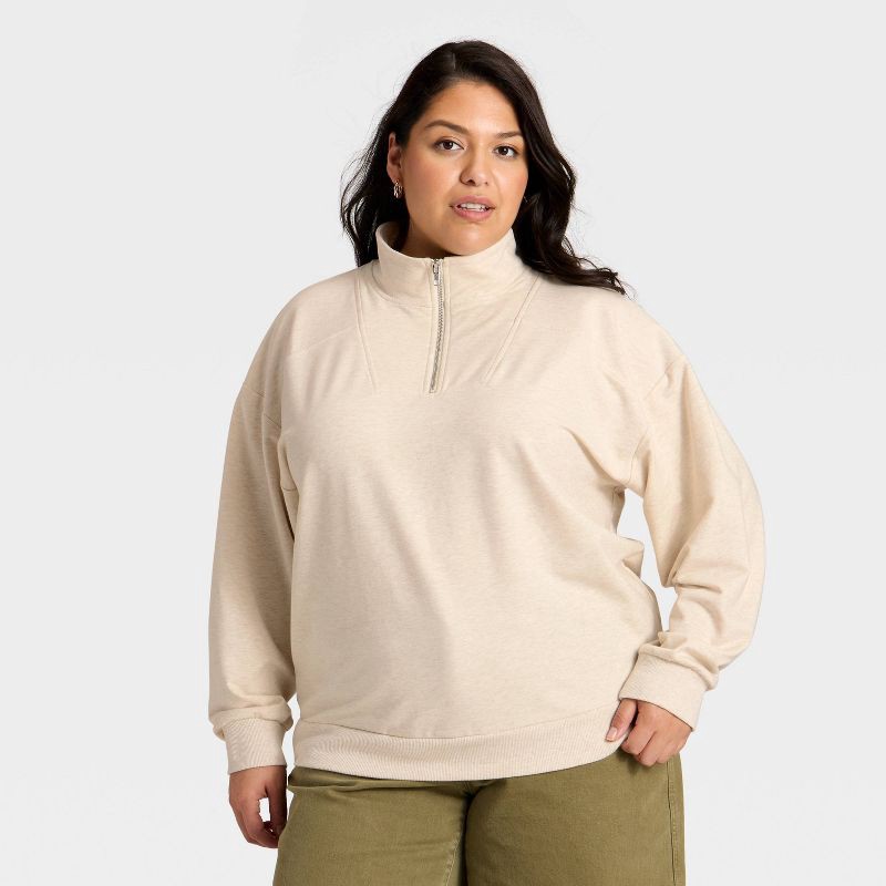 slide 1 of 3, Women's French Terry Pullover Sweatshirt - Ava & Viv™ Oatmeal 1X, 1 ct