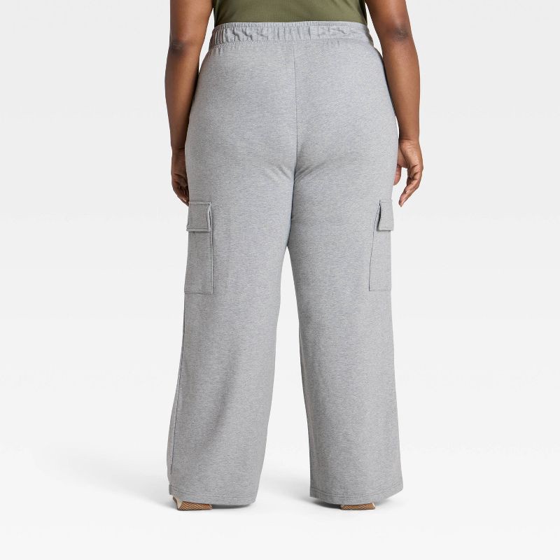 slide 2 of 3, Women's High-Rise French Terry Wide Leg Cargo Pants - Ava & Viv™ Heather Gray XXL, 1 ct
