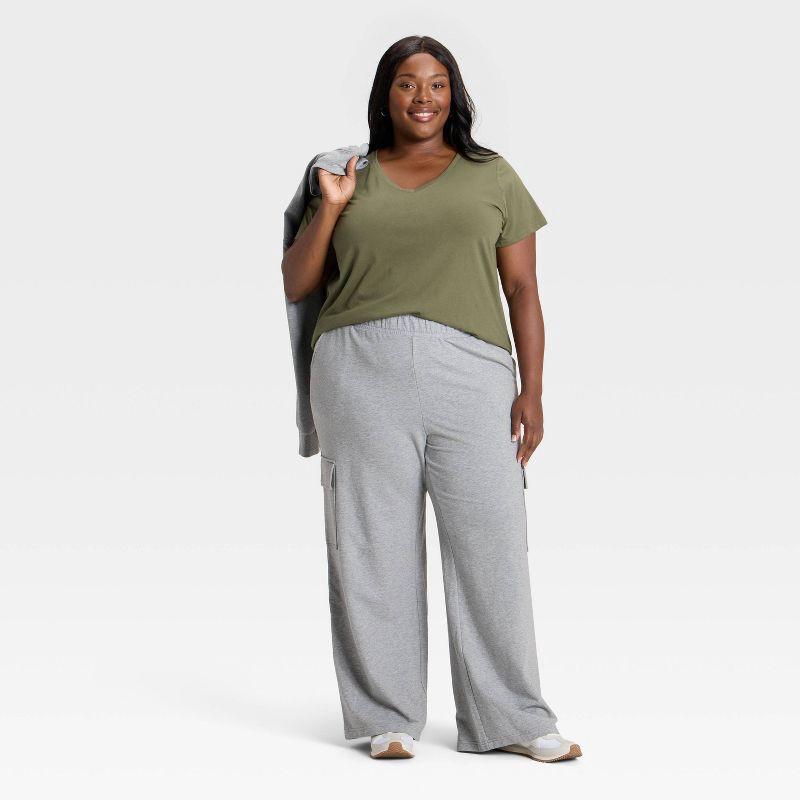 slide 3 of 3, Women's High-Rise French Terry Wide Leg Cargo Pants - Ava & Viv™ Heather Gray XXL, 1 ct