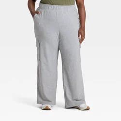 Women's High-Rise French Terry Wide Leg Cargo Pants - Ava & Viv™ Heather Gray 2X