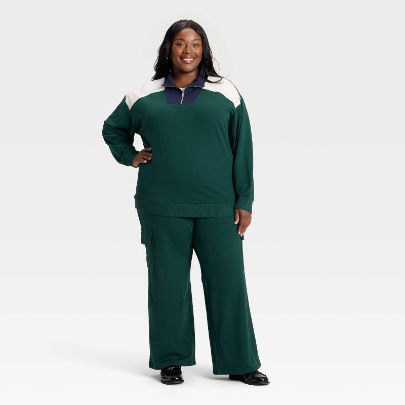 slide 3 of 3, Women's French Terry Pullover Sweatshirt - Ava & Viv™ Green 2X, 1 ct