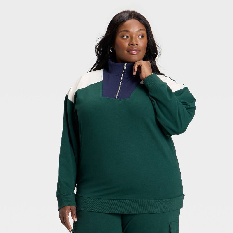 slide 1 of 3, Women's French Terry Pullover Sweatshirt - Ava & Viv™ Green 3X, 1 ct