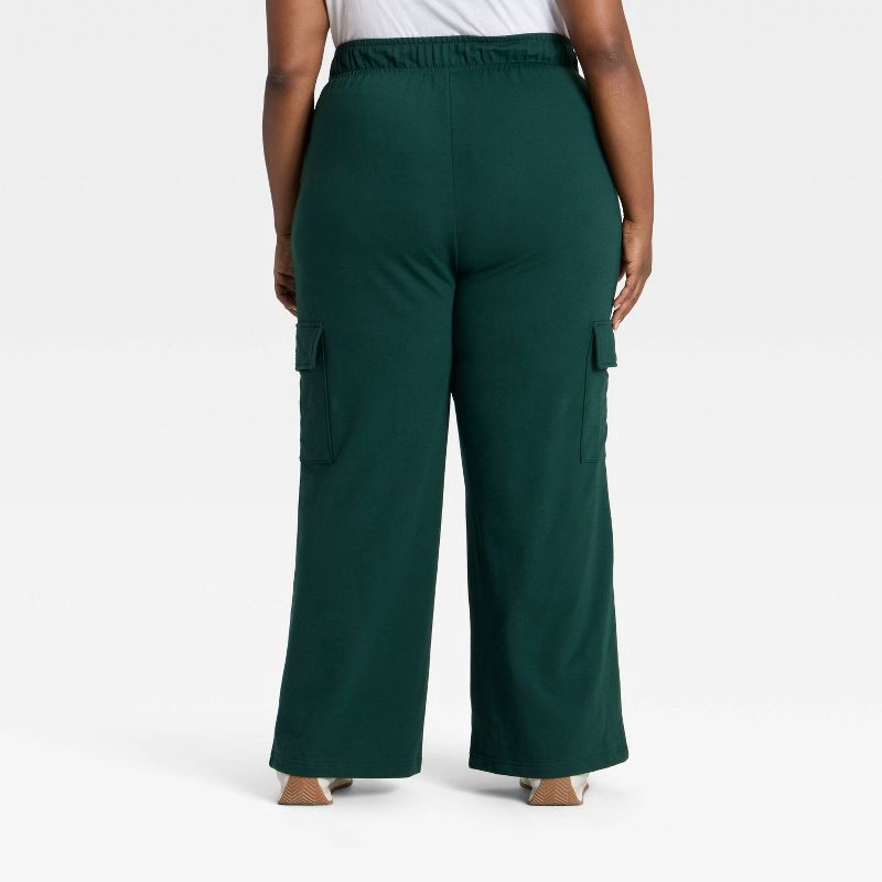 slide 2 of 3, Women's High-Rise French Terry Wide Leg Cargo Pants - Ava & Viv™ Green 1X, 1 ct
