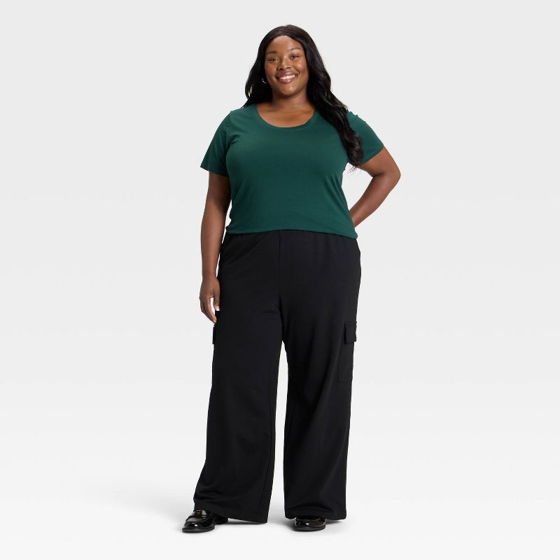 slide 3 of 3, Women's High-Rise French Terry Wide Leg Cargo Pants - Ava & Viv™ Black 2X, 1 ct
