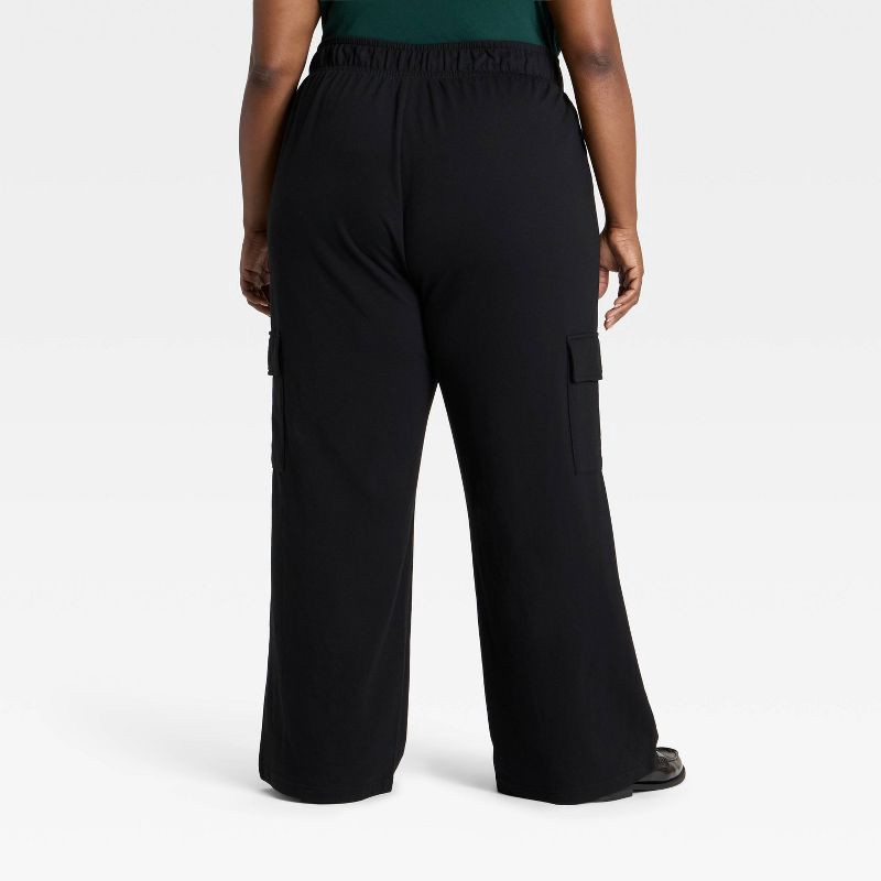 slide 2 of 3, Women's High-Rise French Terry Wide Leg Cargo Pants - Ava & Viv™ Black 3X, 1 ct