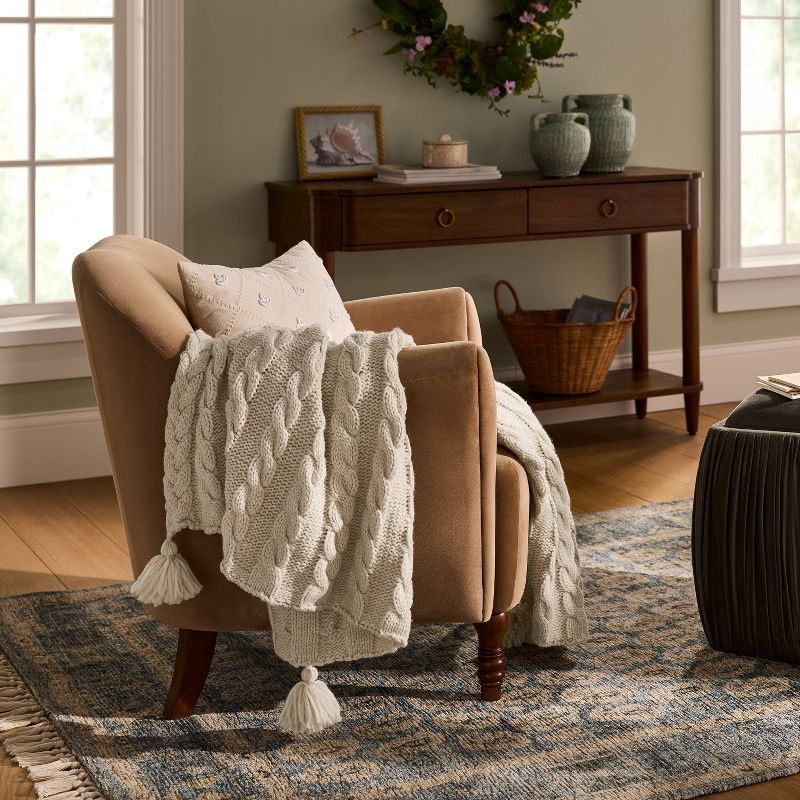 slide 2 of 3, Threshold designed w/Studio McGee Knit Tassel Braided Throw Ivory - Threshold™ designed with Studio McGee, 1 ct