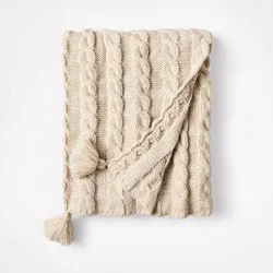 Threshold designed w/Studio McGee Knit Tassel Braided Throw Ivory - Threshold™ designed with Studio McGee