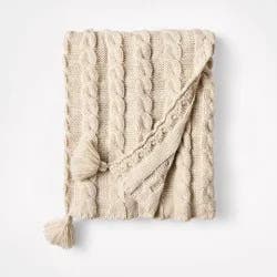 Threshold designed w/Studio McGee Knit Tassel Braided Throw Ivory - Threshold™ designed with Studio McGee