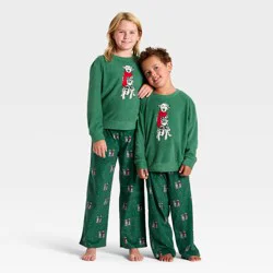 Kids' Dalmatian Microfleece Holiday Matching Family Pajama Pants - Wondershop™ Green XL