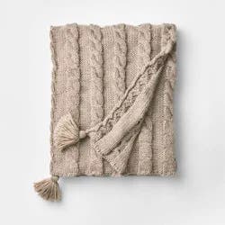 Threshold designed w/Studio McGee Knit Tassel Braided Throw Neutral - Threshold™ designed with Studio McGee