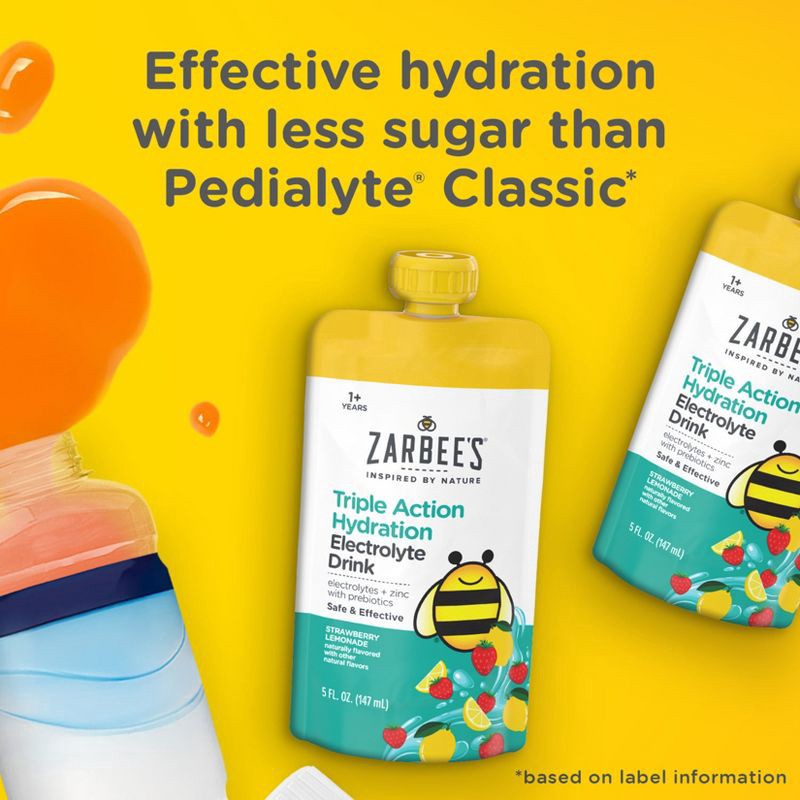 slide 4 of 12, Zarbee's Triple Action Liquid Hydration Pouches - Strawberry Lemonade - 5 fl oz/3ct, 5 fl oz, 3 ct
