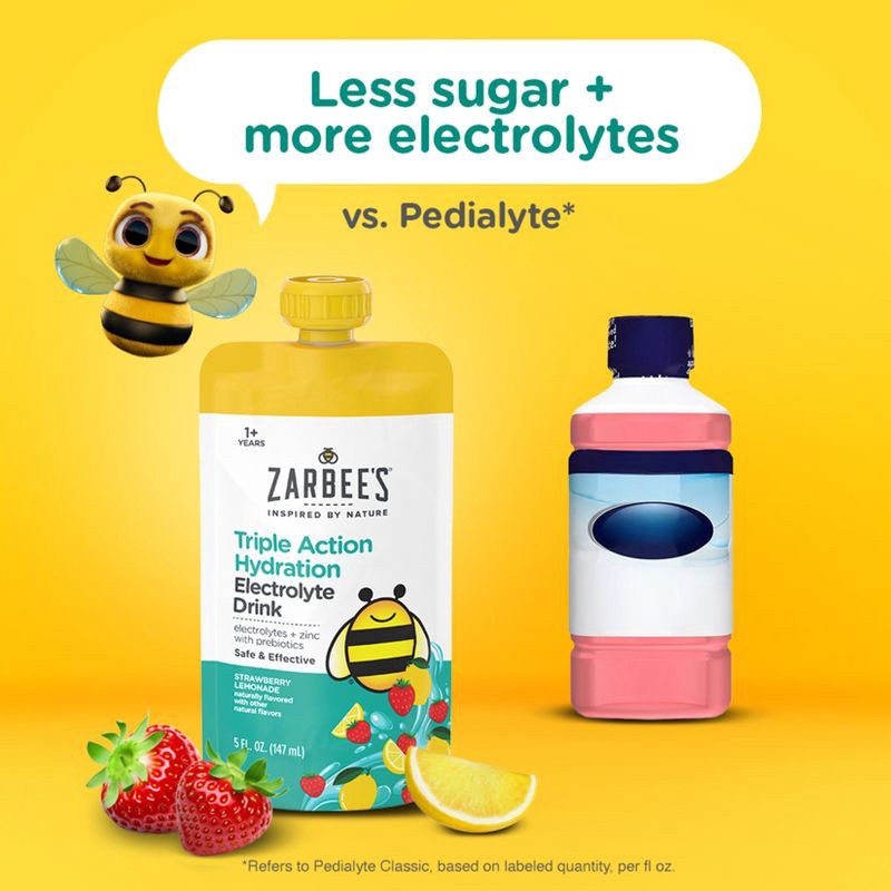 slide 4 of 14, Zarbee's Triple Action Liquid Hydration Pouches - Strawberry Lemonade - 5 fl oz/3ct, 5 fl oz, 3 ct