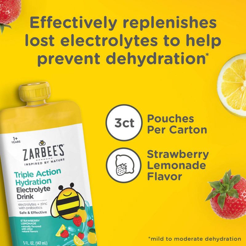 slide 5 of 14, Zarbee's Triple Action Liquid Hydration Pouches - Strawberry Lemonade - 5 fl oz/3ct, 5 fl oz, 3 ct