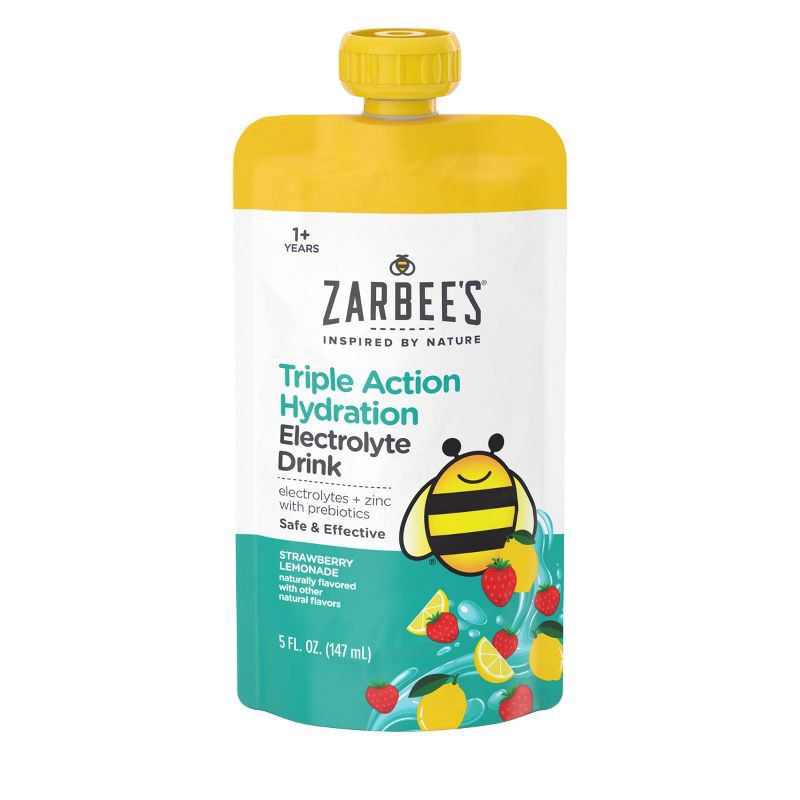 slide 11 of 12, Zarbee's Triple Action Liquid Hydration Pouches - Strawberry Lemonade - 5 fl oz/3ct, 5 fl oz, 3 ct