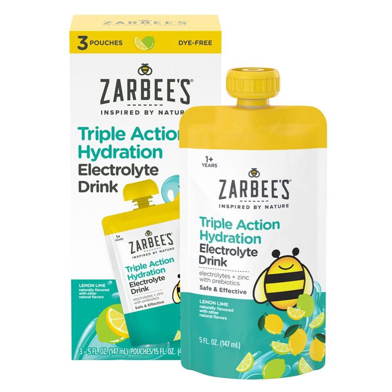 slide 9 of 13, Zarbee's Triple Action Liquid Hydration Pouches - Lemon Lime - 5 fl oz/3ct, 5 fl oz, 3 ct