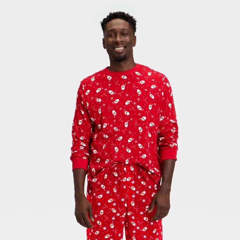slide 1 of 4, Men's Santa Print Ribbed Long Sleeve Holiday Matching Family Pajama Shirt - Wondershop™ Red S, 1 ct