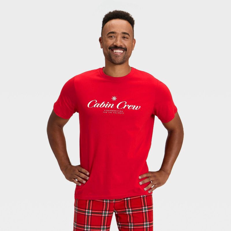 slide 1 of 4, Men's "Cabin Crew" Short Sleeve Holiday Matching Family Pajama Shirt - Wondershop™ Red S, 1 ct