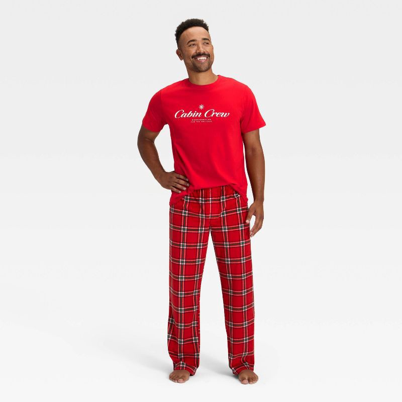 slide 3 of 4, Men's "Cabin Crew" Short Sleeve Holiday Matching Family Pajama Shirt - Wondershop™ Red L, 1 ct