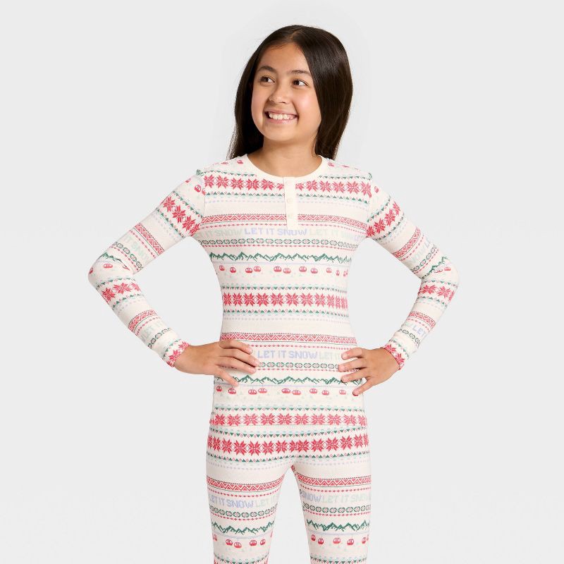 slide 3 of 5, Kids' "Let it Snow" Fair Isle Cozy Knit Long Sleeve Shirt and Pants Holiday Matching Family Pajama Set - Wondershop™ Cream 8, 1 ct