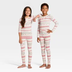 Kids' "Let it Snow" Fair Isle Cozy Knit Long Sleeve Shirt and Pants Holiday Matching Family Pajama Set - Wondershop™ Cream 14