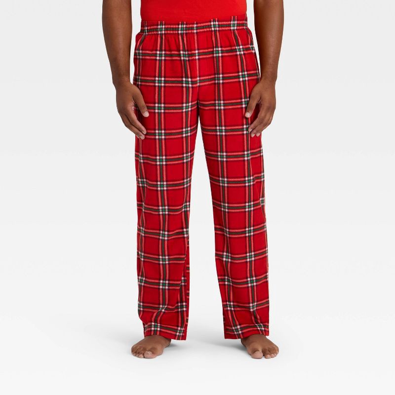 slide 1 of 4, Men's Plaid Microfleece Holiday Matching Family Pajama Pants - Wondershop™ Red S, 1 ct