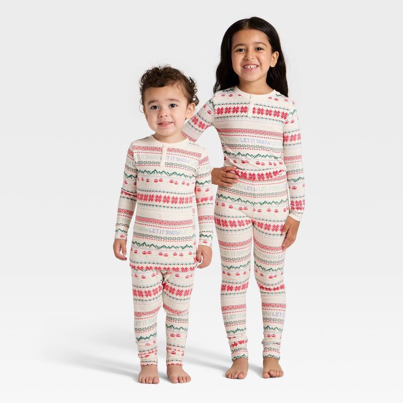 slide 1 of 5, Toddler "Let it Snow" Fair Isle Cozy Knit Long Sleeve Shirt and Pants Holiday Matching Family Pajama Set - Wondershop™ Cream 3T, 1 ct