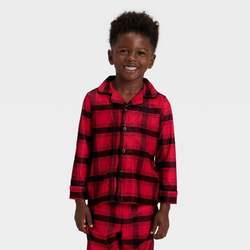 slide 3 of 5, Toddler Plaid Long Sleeve Shirt and Pants Holiday Matching Family Pajama Set - Wondershop™ Red/Black 3T, 1 ct
