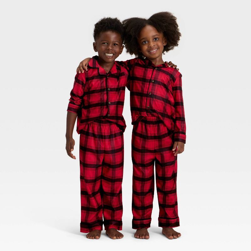 slide 1 of 5, Toddler Plaid Long Sleeve Shirt and Pants Holiday Matching Family Pajama Set - Wondershop™ Red/Black 3T, 1 ct