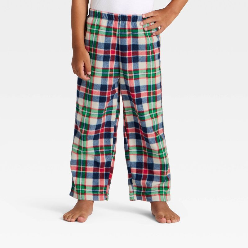 slide 2 of 4, Toddler Plaid Microfleece Holiday Matching Family Pajama Pants - Wondershop™ Cream 12M, 1 ct