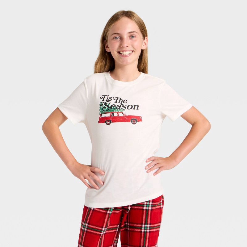 slide 2 of 4, Kids' "Tis the Season" Short Sleeve Holiday Matching Family Pajama Shirt - Wondershop™ Cream XL, 1 ct