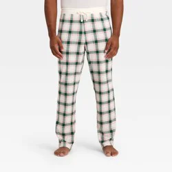 Men's Plaid Ribbed Holiday Matching Family Pajama Pants - Wondershop™ Cream M