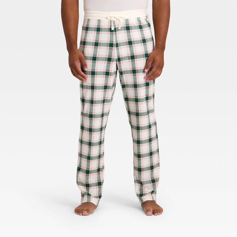 slide 1 of 4, Men's Plaid Ribbed Holiday Matching Family Pajama Pants - Wondershop™ Cream XL, 1 ct