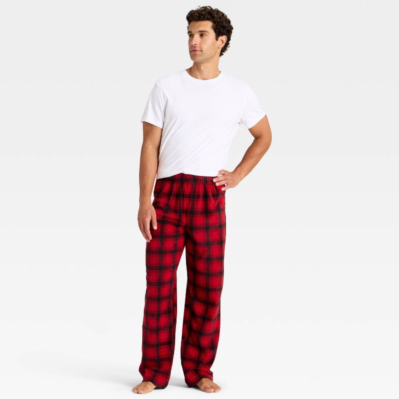 slide 3 of 4, Men's Plaid Microfleece Holiday Matching Family Pajama Pants - Wondershop™ Red/Black L, 1 ct