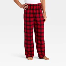 Men's Plaid Microfleece Holiday Matching Family Pajama Pants - Wondershop™ Red/Black XXL