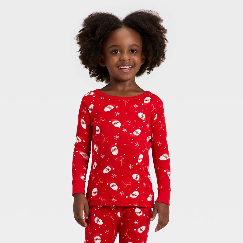 slide 3 of 5, Toddler Santa Print Ribbed Long Sleeve Shirt and Pants Holiday Matching Family Pajama Set - Wondershop™ Red 12M, 1 ct
