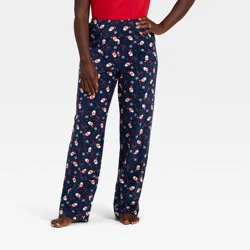 Women's Santa Print Microfleece Holiday Matching Family Pajama Pants - Wondershop™ Navy Blue M