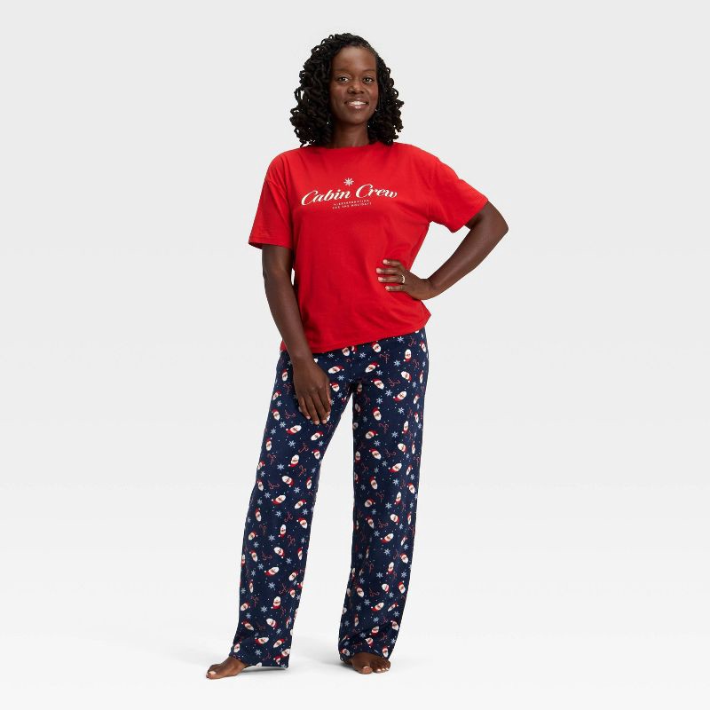 slide 3 of 4, Women's Santa Print Microfleece Holiday Matching Family Pajama Pants - Wondershop™ Navy Blue L, 1 ct