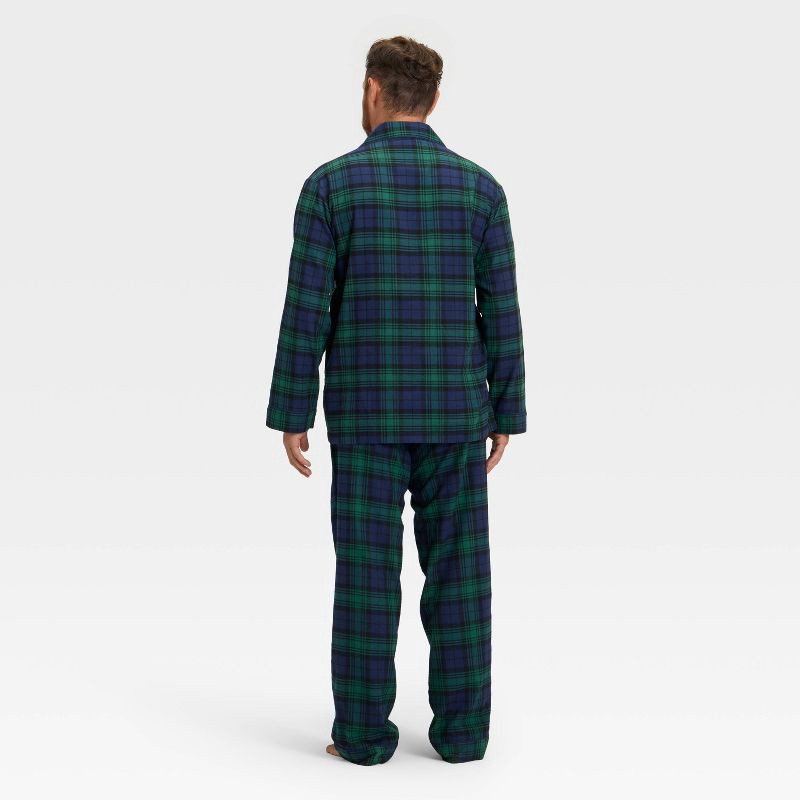 slide 2 of 4, Men's Plaid Flannel Long Sleeve Shirt and Pants Holiday Matching Family Pajama Set - Wondershop™ Navy Blue M, 1 ct