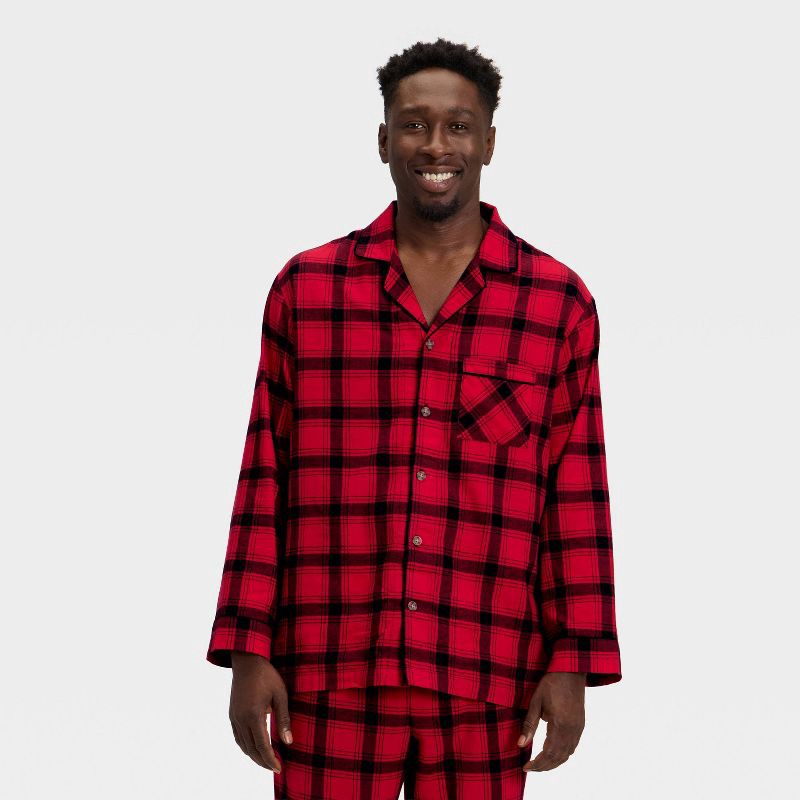 slide 3 of 4, Men's Plaid Flannel Long Sleeve Shirt and Pants Holiday Matching Family Pajama Set - Wondershop™ Red/Black XL, 1 ct