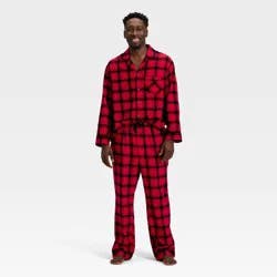 Men's Plaid Flannel Long Sleeve Shirt and Pants Holiday Matching Family Pajama Set - Wondershop™ Red/Black XXL