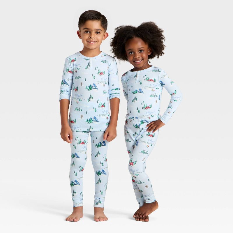 slide 1 of 5, Toddler "Tis the Ski-son!" Cozy Knit Long Sleeve Shirt and Pants Holiday Matching Family Pajama Set - Wondershop™ Blue 18M, 1 ct