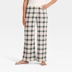 Women's Plaid Ribbed Holiday Matching Family Pajama Pants - Wondershop™ Cream XL