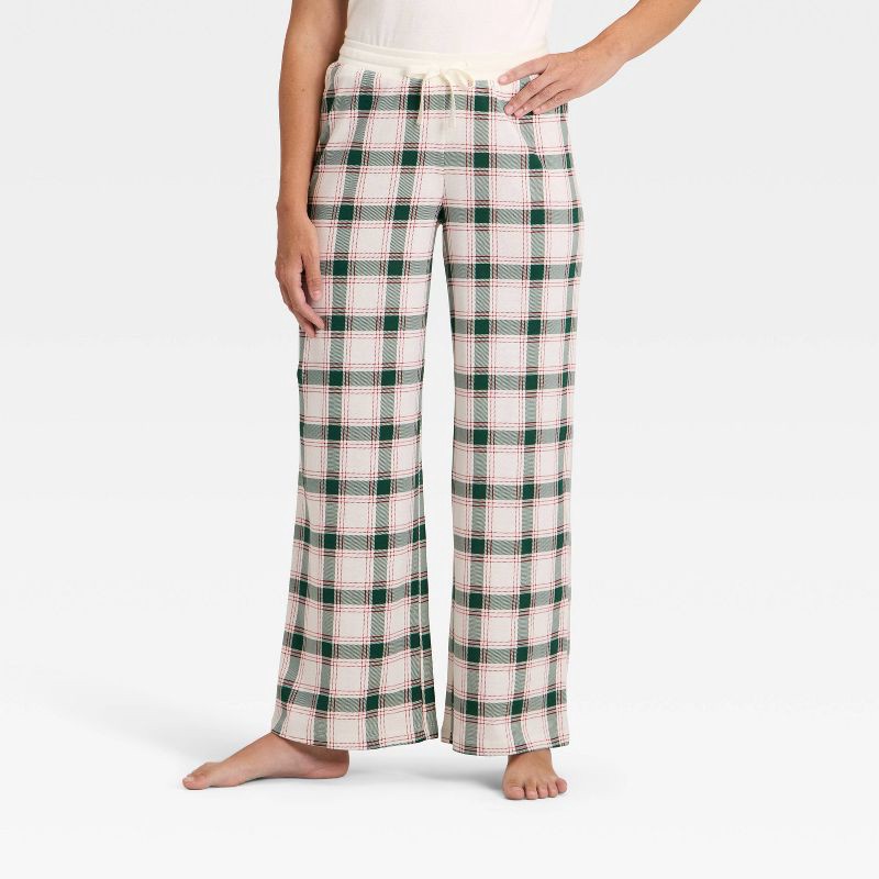 slide 1 of 4, Women's Plaid Ribbed Holiday Matching Family Pajama Pants - Wondershop™ Cream XXL, 1 ct