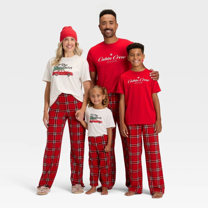 slide 4 of 4, Women's Plaid Microfleece Holiday Matching Family Pajama Pants - Wondershop™ Red XL, 1 ct