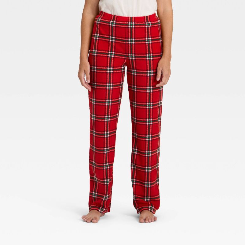 slide 1 of 4, Women's Plaid Microfleece Holiday Matching Family Pajama Pants - Wondershop™ Red XXL, 1 ct