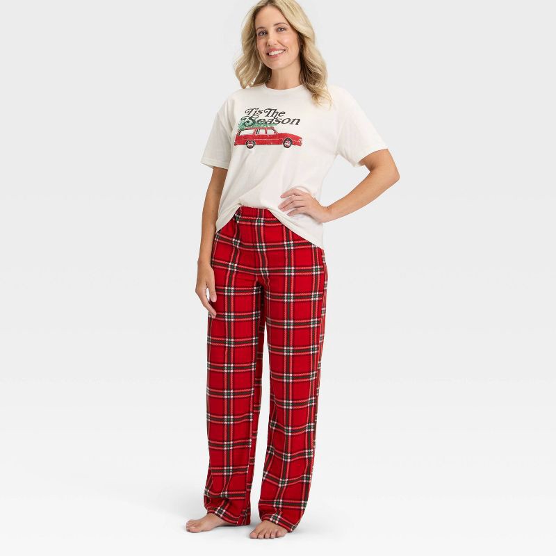 slide 3 of 4, Women's Plaid Microfleece Holiday Matching Family Pajama Pants - Wondershop™ Red XXL, 1 ct