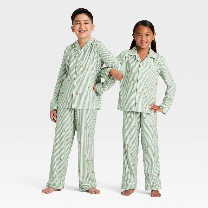 slide 1 of 5, Kids' Gingerbread Striped Long Sleeve Shirt and Pants Holiday Matching Family Pajama Set - Wondershop™ Cream S, 1 ct