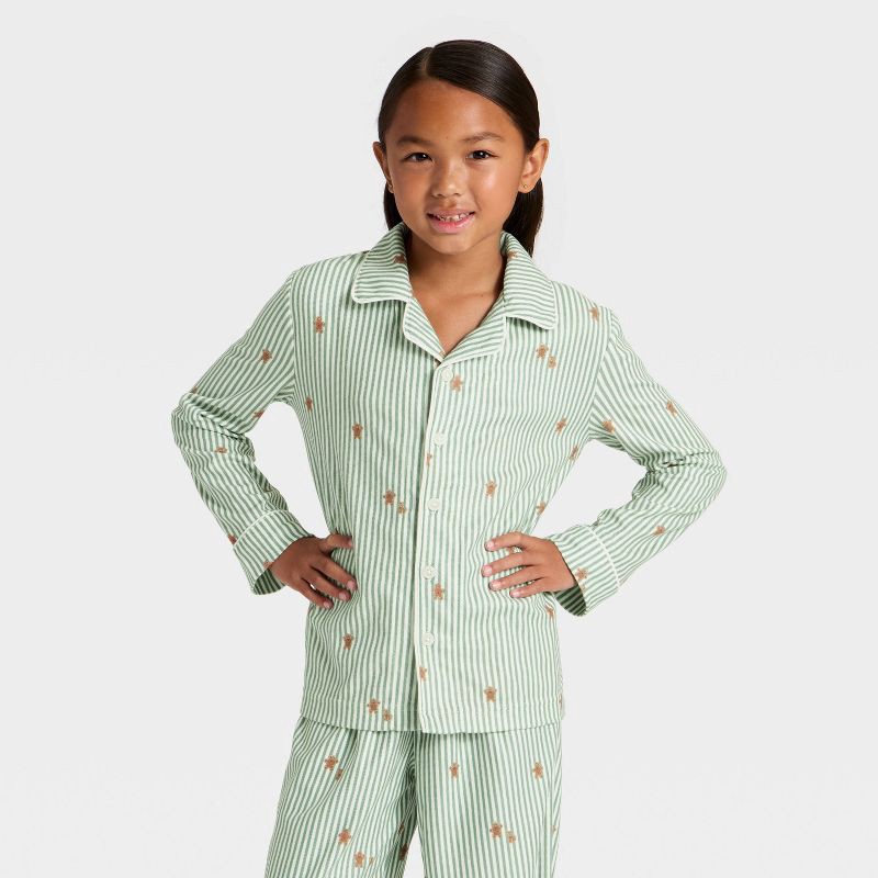 slide 3 of 5, Kids' Gingerbread Striped Long Sleeve Shirt and Pants Holiday Matching Family Pajama Set - Wondershop™ Cream L, 1 ct