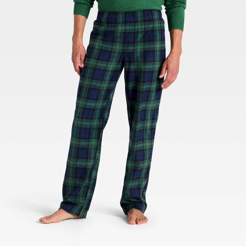 slide 1 of 4, Men's Plaid Microfleece Holiday Matching Family Pajama Pants - Wondershop™ Navy Blue S, 1 ct